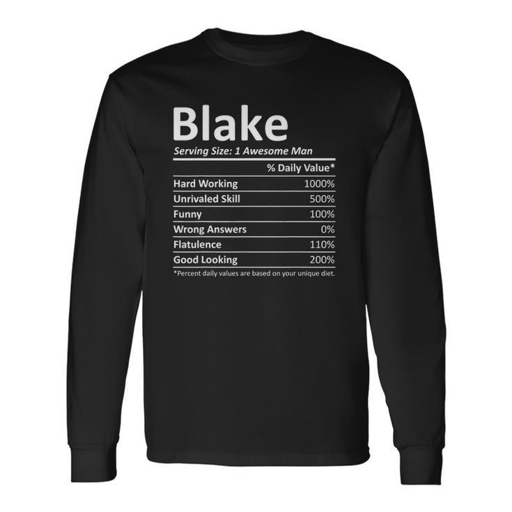 Blake Nutrition Birthday Personalized Name Idea Long Sleeve T-Shirt T-Shirt