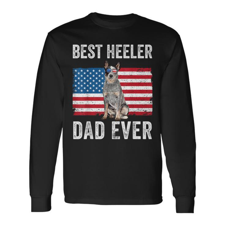 Blue Heeler Dad Australian Cattle Dog Lover American Flag Long Sleeve T-Shirt