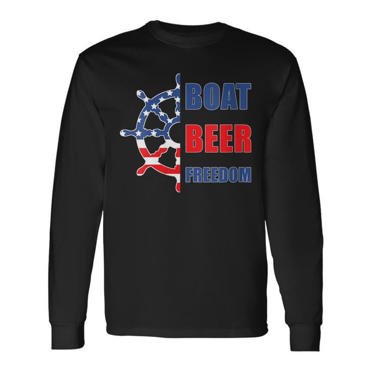 Boat Beer Freedom Nautical Boating 4Th Of July Boaters Long Sleeve T-Shirt