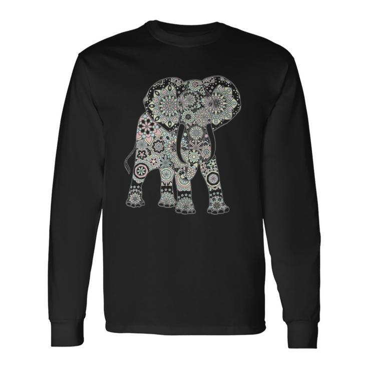 Boho Patterned Elephant Long Sleeve T-Shirt T-Shirt