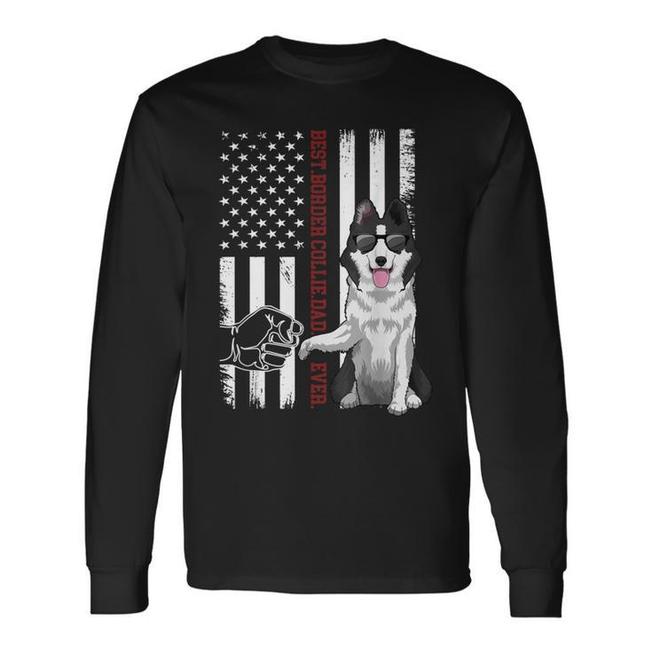 Border Collie Dad Dog American Flag Border Collie Outfit Men Long Sleeve T-Shirt