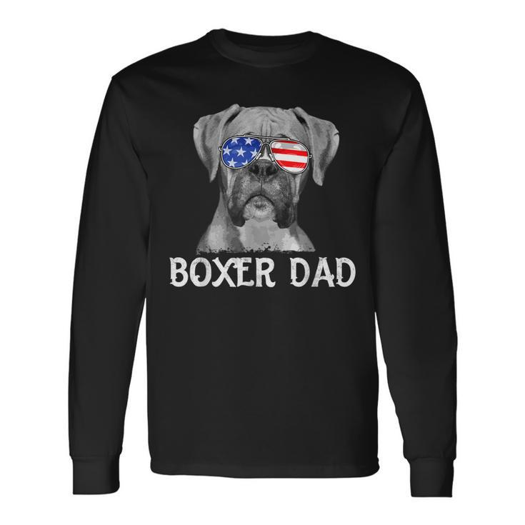 Boxer Dad American Flag Patriotic Dog Lover 4Th Of July Long Sleeve T-Shirt