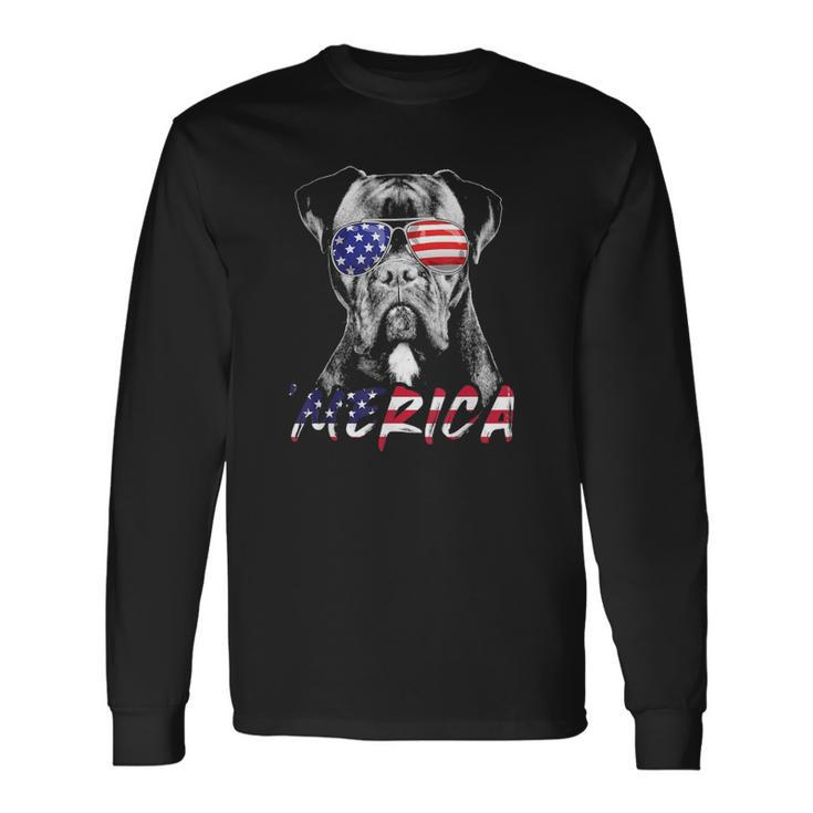 Boxer Dog American Usa Flag Merica 4Th Of July Dog Lover Long Sleeve T-Shirt T-Shirt