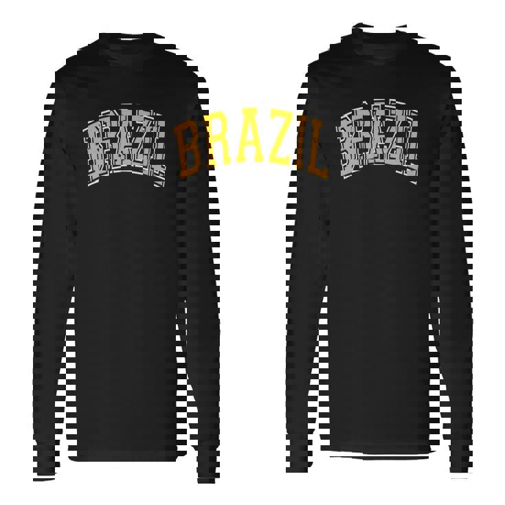 Brazil Varsity Style Amber Text Long Sleeve T-Shirt