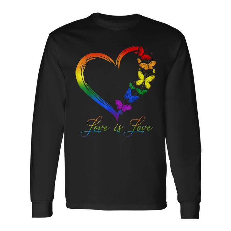 Butterfly Heart Rainbow Love Is Love Lgbt Gay Lesbian Pride Long Sleeve T-Shirt T-Shirt