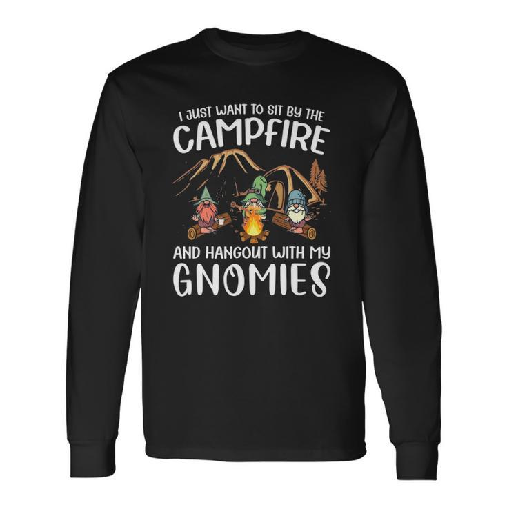 Camping Gnome Hangout With My Gnomies Campfire Long Sleeve T-Shirt T-Shirt