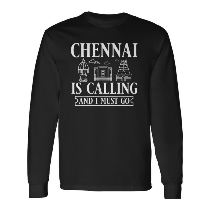 Chennai India City Skyline Map Travel Long Sleeve T-Shirt