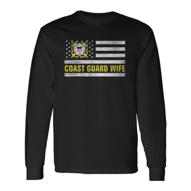 Coast Guard Wife With American Flag For Veteran Day Long Sleeve T-Shirt T-Shirt