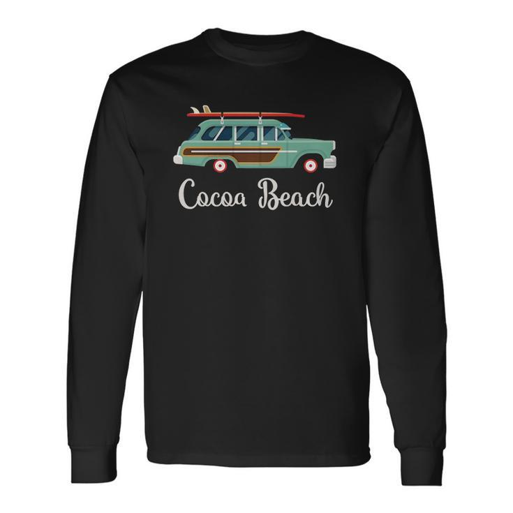 Cocoa Beach Fl Retro Surf Wagon Souvenir Graphic Long Sleeve T-Shirt T-Shirt