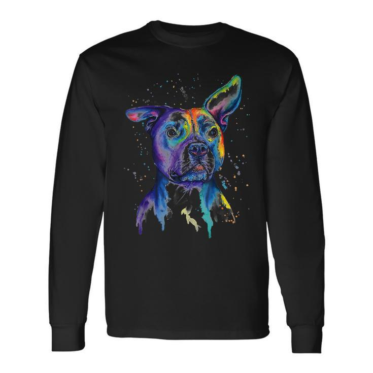 Colorful Pit-Bull Terrier Dog Love-R Dad Mom Boy Girl T-Shirt Long Sleeve T-Shirt