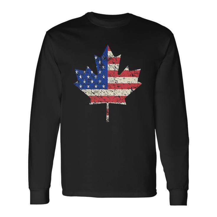 Combined American Canadian Flag Usa Canada Maple Leaf Long Sleeve T-Shirt T-Shirt