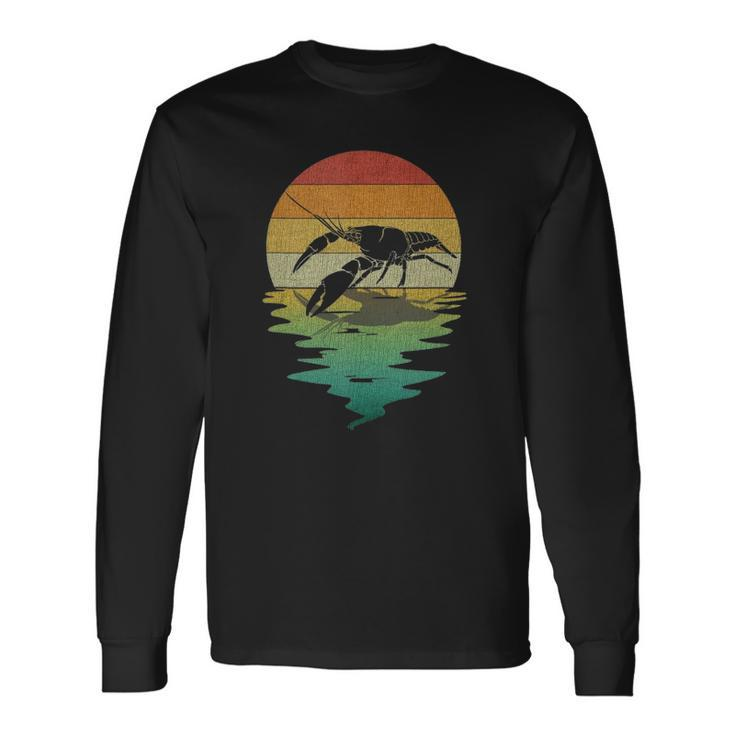 Crayfish Sunset Retro Vintage 70S Crawfish Nature Lover Long Sleeve T-Shirt