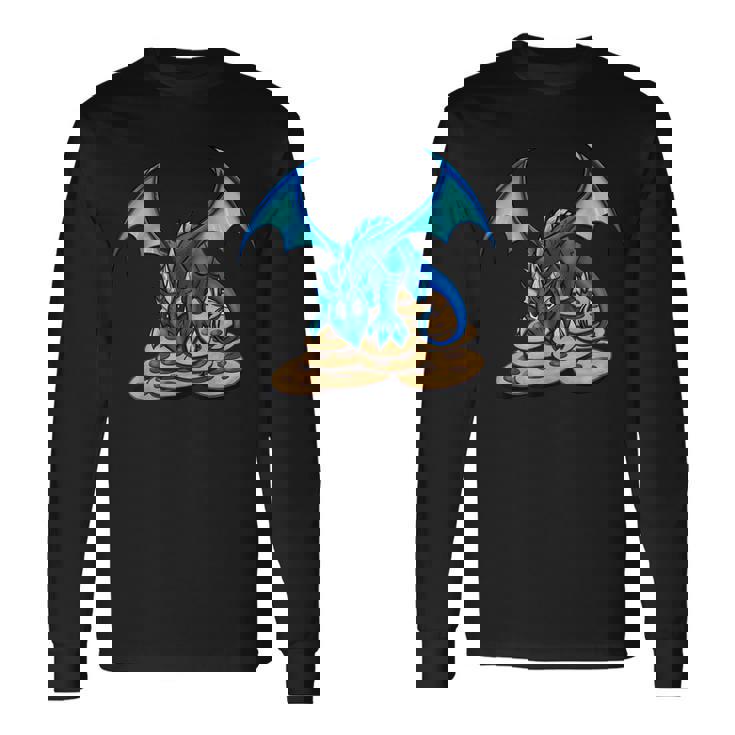 Cute Blue Dragon And His Cookie Treasure Hoard Long Sleeve T-Shirt