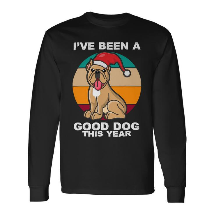 Cute Dog Christmas Pit Bull Terrier Santa Hat Retro Vintage T-Shirt Long Sleeve T-Shirt