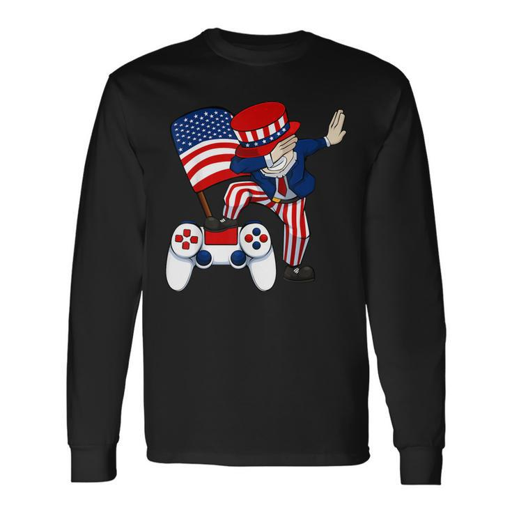 Dabbing Patriotic Gamer 4Th Of July Video-Game Controller Long Sleeve T-Shirt