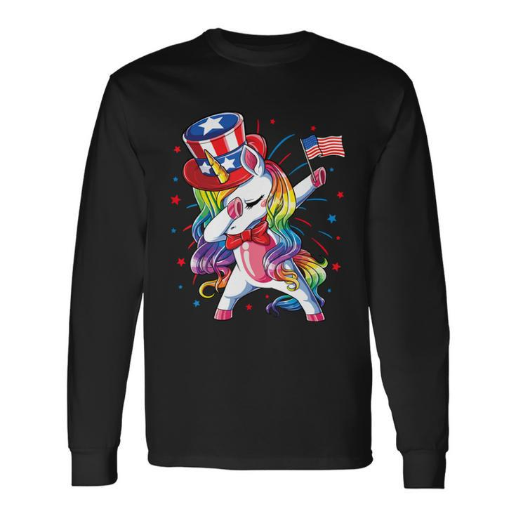 Dabbing Unicorn 4Th Of July Independence Day Long Sleeve T-Shirt