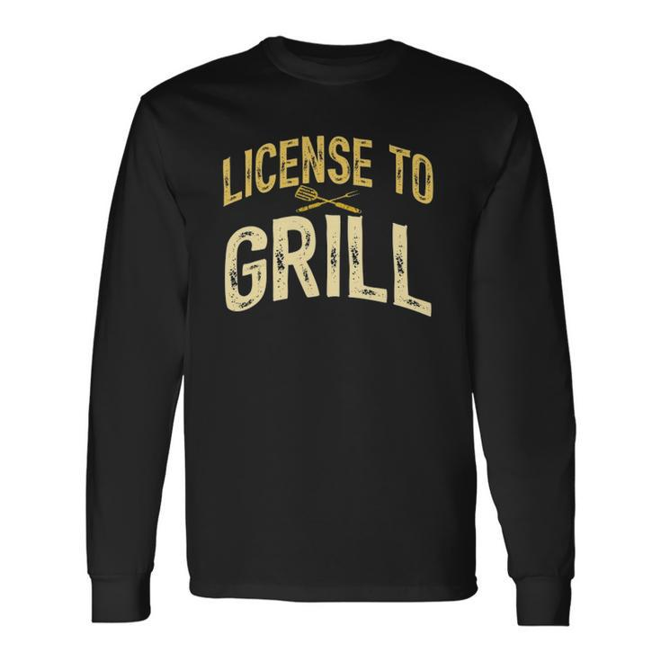 Dad Loves Bbq License To Grill Meat Smoking Vintage Long Sleeve T-Shirt T-Shirt