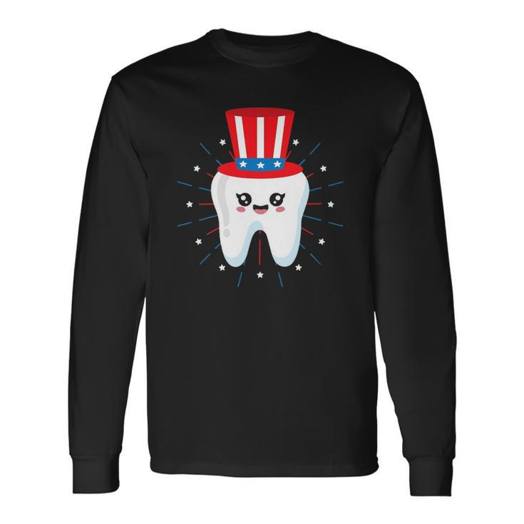 Dental Tooth Uncle Sam Hat 4Th Of July Usa Flag Dentist Long Sleeve T-Shirt T-Shirt