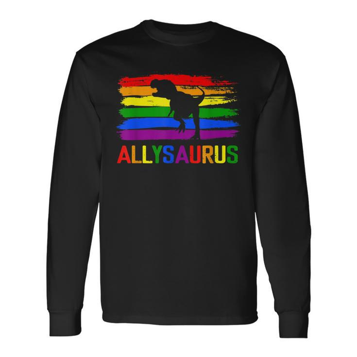 Dinosaur Lgbt Gay Pride Flag Allysaurus Ally Rex Men Boys Long Sleeve T-Shirt
