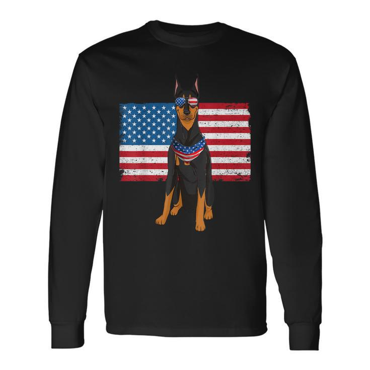 Doberman Dad & Mom American Flag 4Th Of July Usa Dog Long Sleeve T-Shirt
