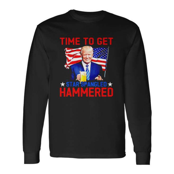 Donald Drunk Trump 4Th Of July Drinking Presidents Usa Flag Long Sleeve T-Shirt T-Shirt
