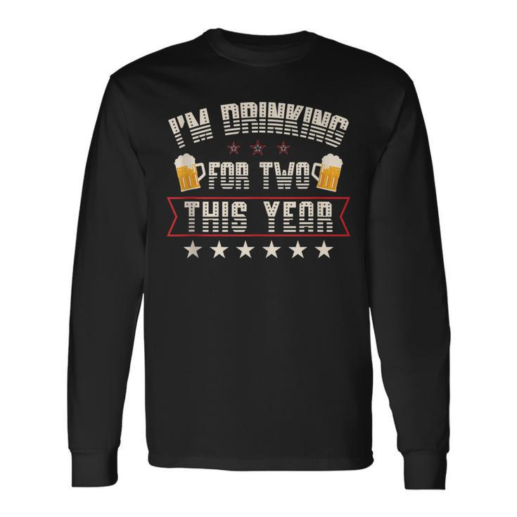 Drinking For Two 4Th Of July Pregnancy Announcement Long Sleeve T-Shirt
