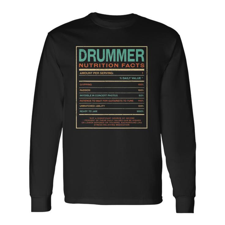 Drummer Nutrition Facts Drum Player Humor Long Sleeve T-Shirt T-Shirt