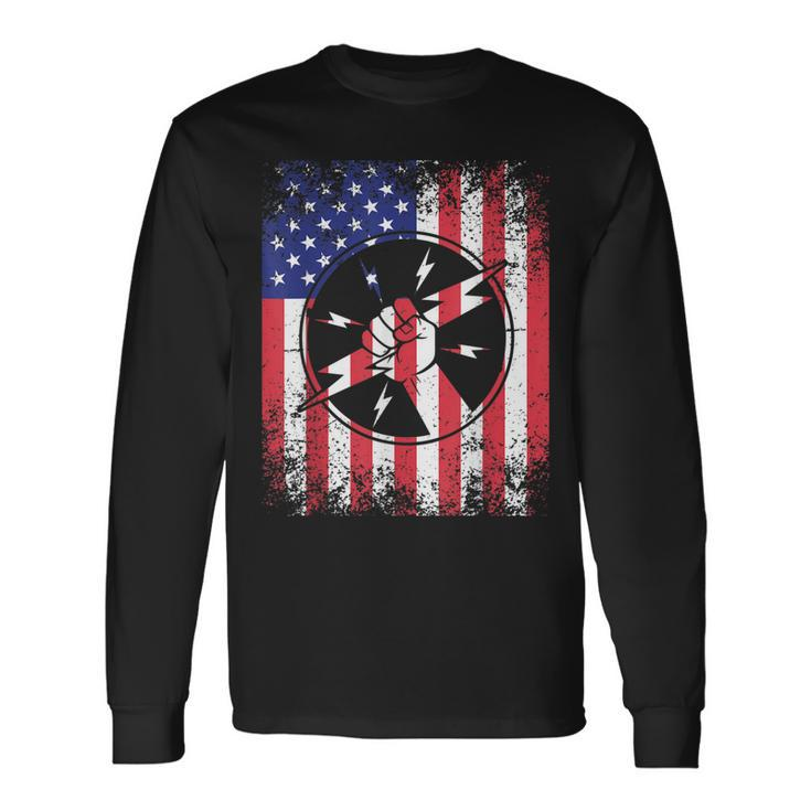 Electrician Dad Usa Flag Patriotic 4Th Of July Long Sleeve T-Shirt