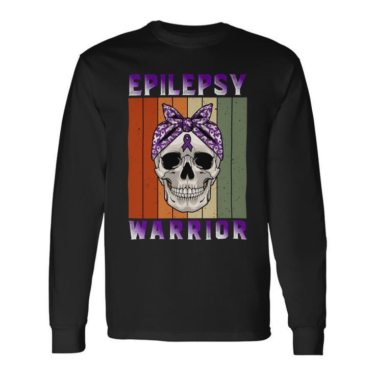 Epilepsy Warrior Skull Women Vintage Purple Ribbon Epilepsy Epilepsy Awareness Long Sleeve T-Shirt