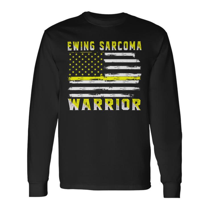 Ewings Sarcoma Warrior Usa Flag  United States Flag  Yellow Ribbon  Ewings Sarcoma  Ewings Sarcoma Awareness Unisex Long Sleeve