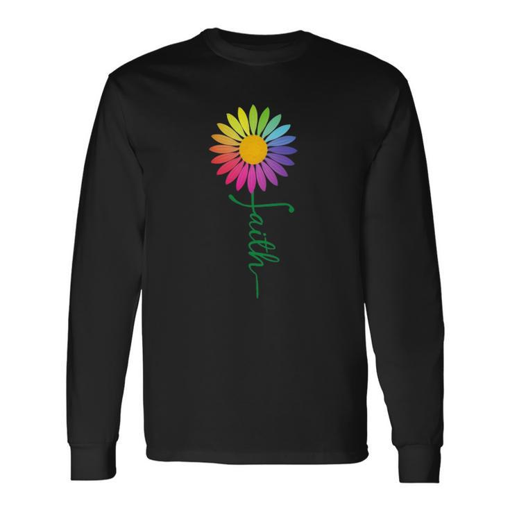 Faith Cross Flower Rainbow Christian Long Sleeve T-Shirt T-Shirt