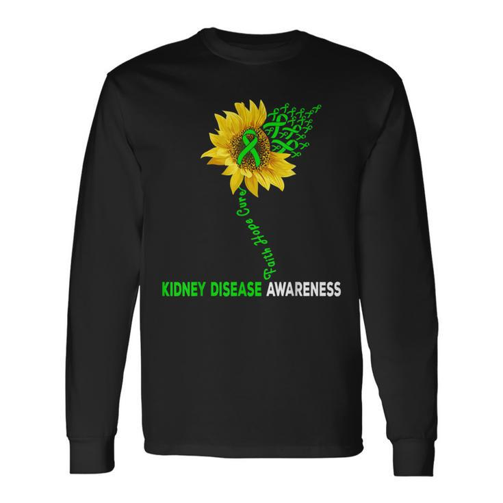 Faith Hope Cure Kidney Disease Sunflower Puzzle Pieces Long Sleeve T-Shirt