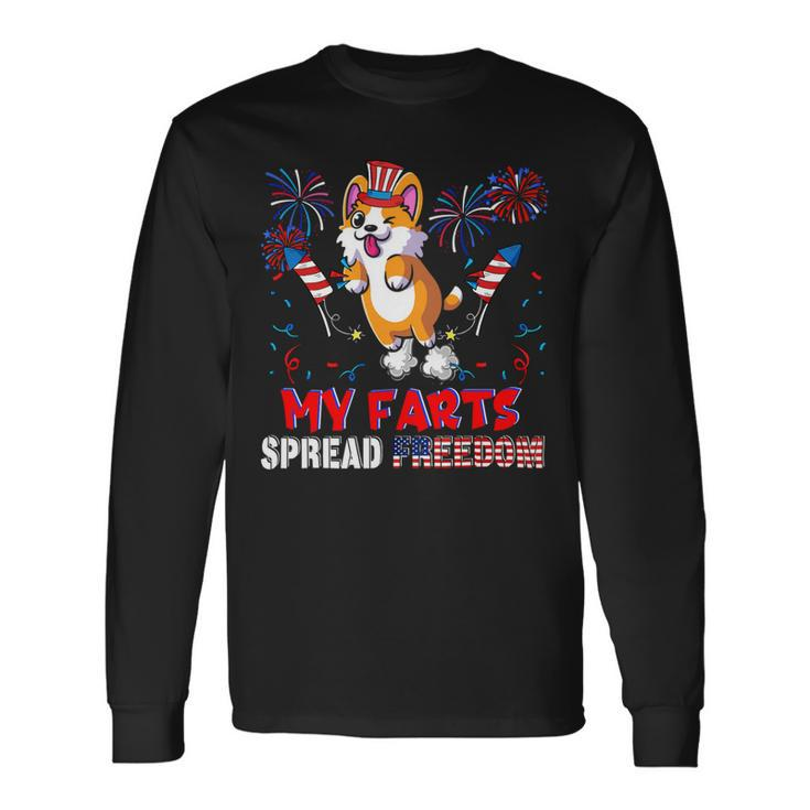 My Farts Spread Freedom American Flag Corgi Fireworks Long Sleeve T-Shirt