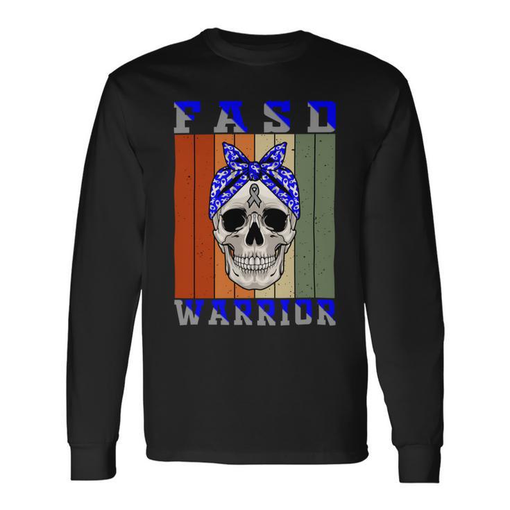 Fasd Warrior  Skull Women Vintage  Blue And Grey Ribbon  Fetal Alcohol Spectrum Disorder  Fetal Alcohol Spectrum Disorder Awareness Unisex Long Sleeve