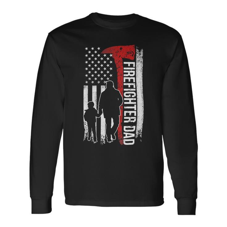 Father Grandpa Day Firefighter Dad America Flag For Hero 375 Dad Long Sleeve T-Shirt