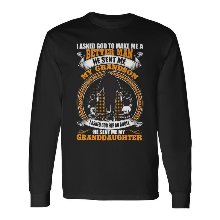 Father Grandpa God Sent Me My Grandson Granddaughter Fathers Day 138 Dad Long Sleeve T-Shirt