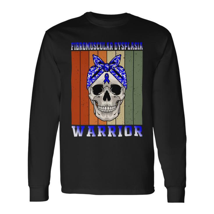 Fibromuscular Dysplasia Warrior Skull Women Vintage Blue Ribbon Fmd Fibromuscular Dysplasia Awareness Long Sleeve T-Shirt