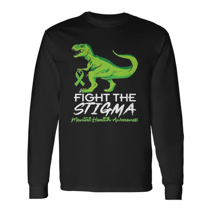 Fight Stigma Mental Health Awareness Lime Green Dinosaur Long Sleeve T-Shirt T-Shirt