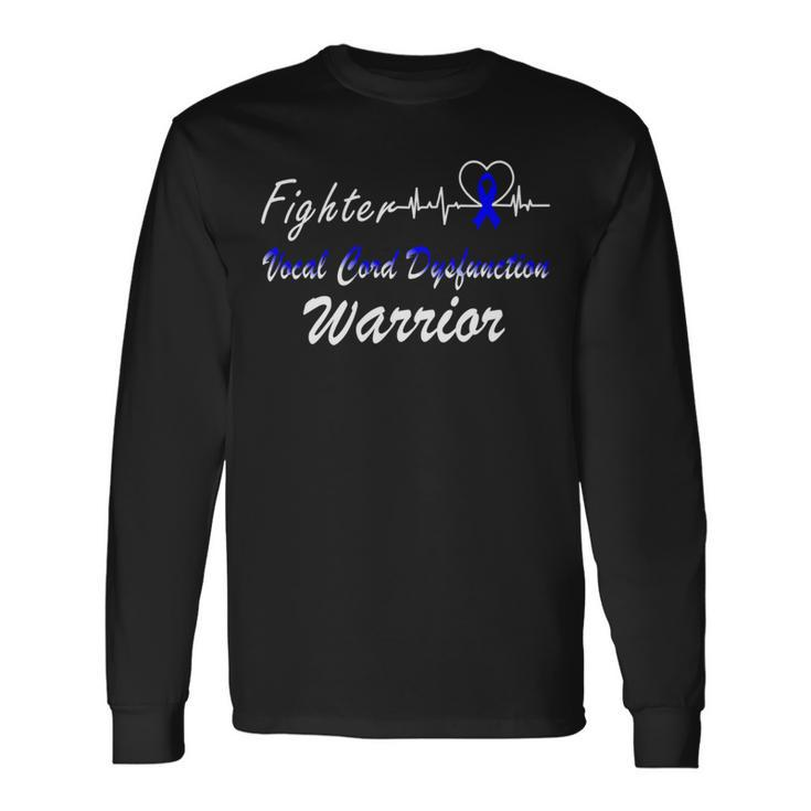Fighter Vocal Cord Dysfunction Warrior Heartbeat  Blue Ribbon  Vcd Vocal Cord Dysfunction Awareness Unisex Long Sleeve