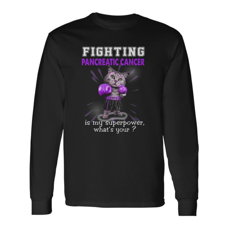 Fighting Cat Pancreatic Cancer Awareness Long Sleeve T-Shirt T-Shirt