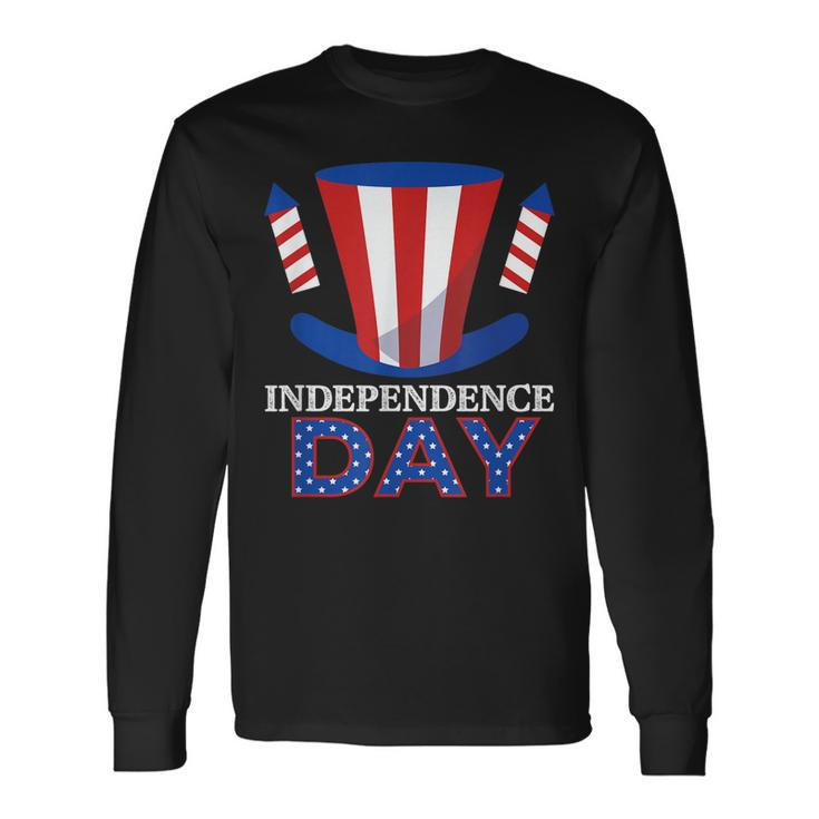 Fireworks Usa American Flag Independence Proud America Day Long Sleeve T-Shirt