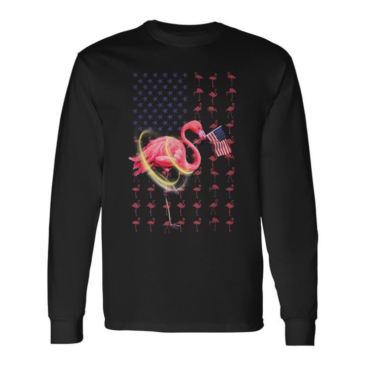 Flamingo American Usa Flag 4Th Of July Patriotic Long Sleeve T-Shirt