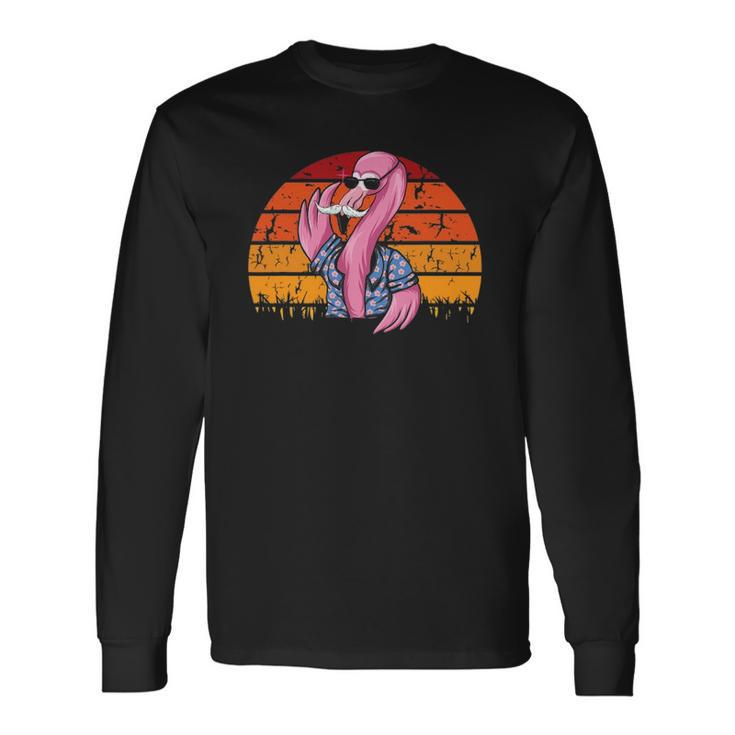Flamingo Dad Fathers Day Retro Bird Animal Lover Zoo-Keeper Long Sleeve T-Shirt T-Shirt