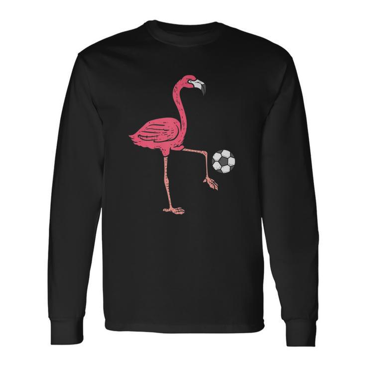 Flamingo Playing Soccer Football Player Long Sleeve T-Shirt T-Shirt