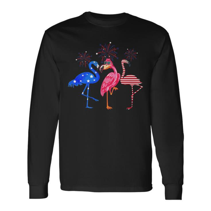 Flamingos Usa Flag 4Th Of July Independence Day Patriotic Long Sleeve T-Shirt Gifts ideas