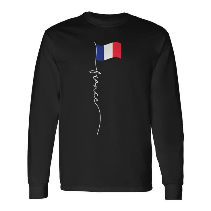 France Signature Flag Pole Elegant Patriotic French Flag Long Sleeve T-Shirt