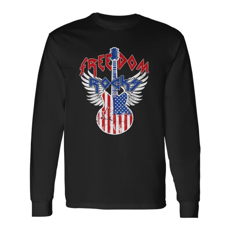 Freedom Rocks 4Th Of July Patriotic Usa Flag Rock Guitar Long Sleeve T-Shirt T-Shirt