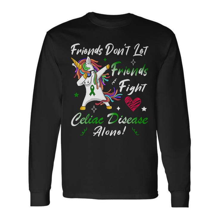 Friends Dont Let Friends Fight Celiac Disease Alone  Unicorn Green Ribbon  Celiac Disease  Celiac Disease Awareness Unisex Long Sleeve