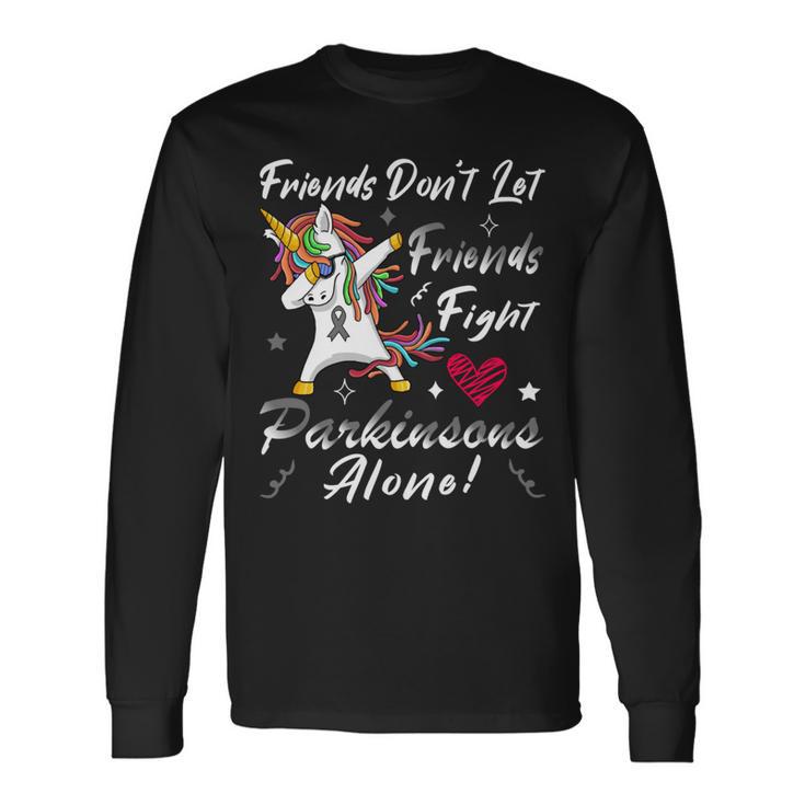 Friends Dont Let Friends Fight Parkinsons Alone  Grey Ribbon  Parkinsons  Parkinsons Awareness Unisex Long Sleeve