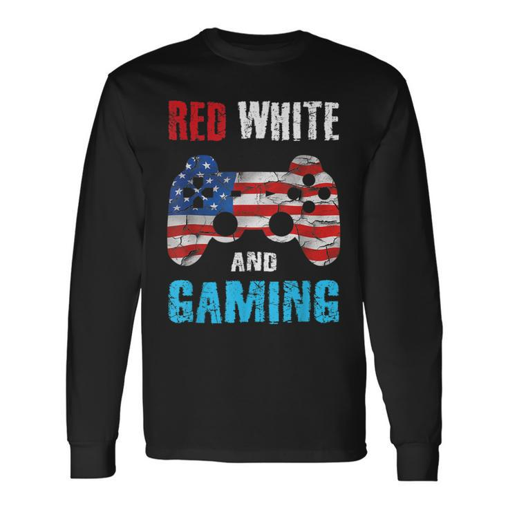 Gamer 4Th Of July Red White Gaming Video Game Boys N Long Sleeve T-Shirt